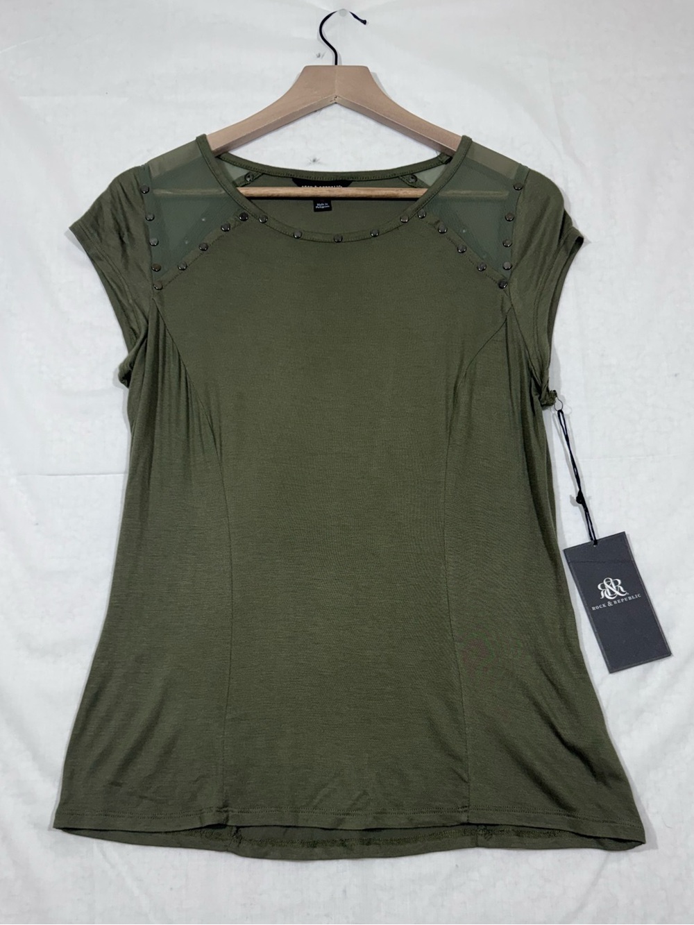 Rock & Republic Kalamata Womens Top Size M Olive Green Grunge